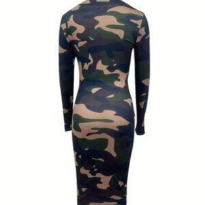Military Green Camo Print Bodycon Dress